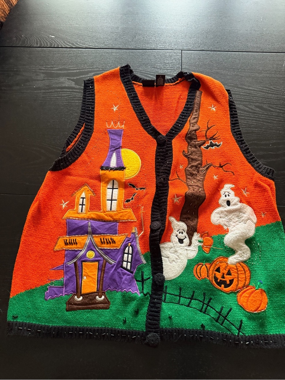 Holiday Editions Halloween Knit V-Neck Sweater Vest Embroidered Plus 1X